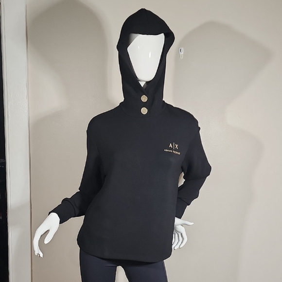 Armani Exchange Tops - Armani Exchange Black Hoodie with Button Accents
